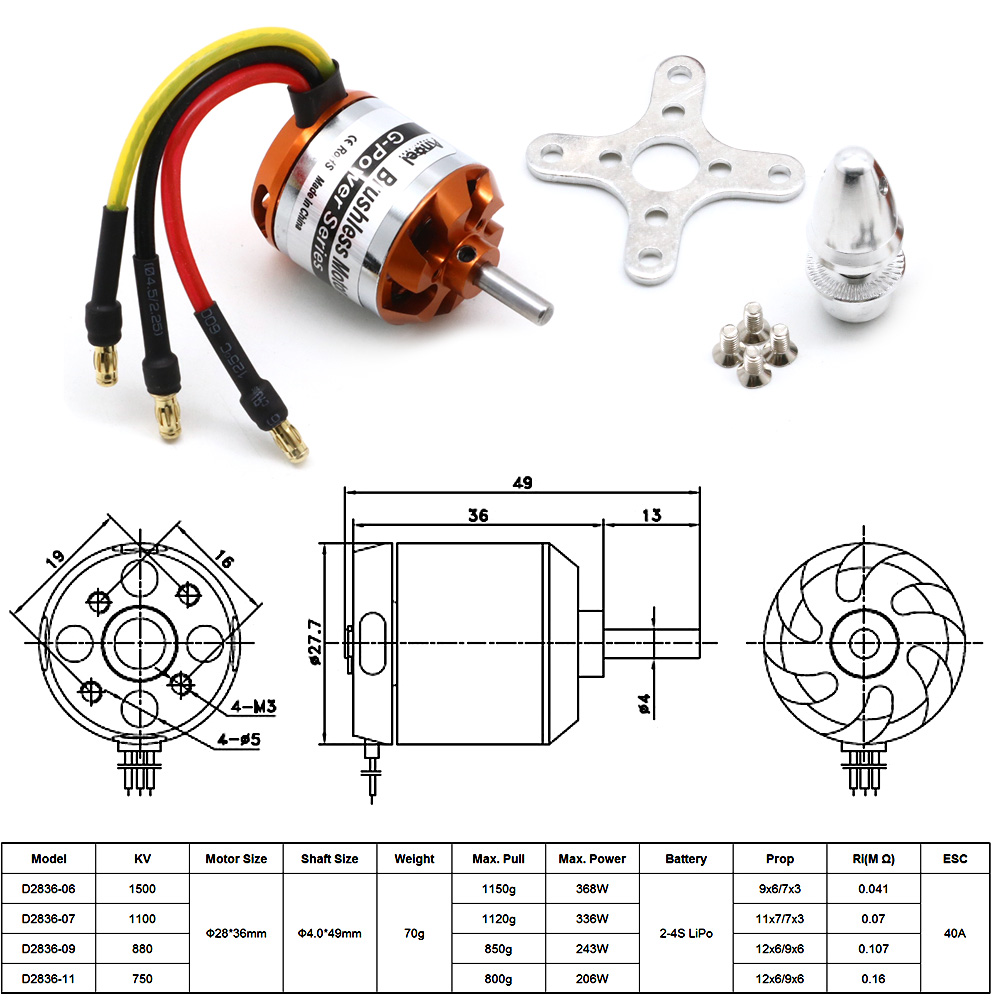 Moteur RC D2836 750KV 1500KV 8 - Rc Helicopter Parts avis et prix